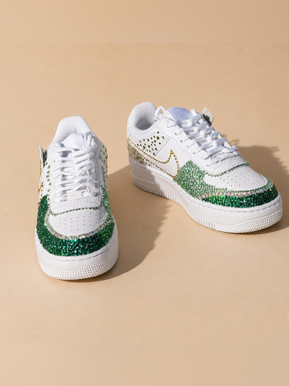 Custom Nike Air Force 1 Green Crystal Rhinestone Sneakers Women’s 8.5 - Picture 5 of 7